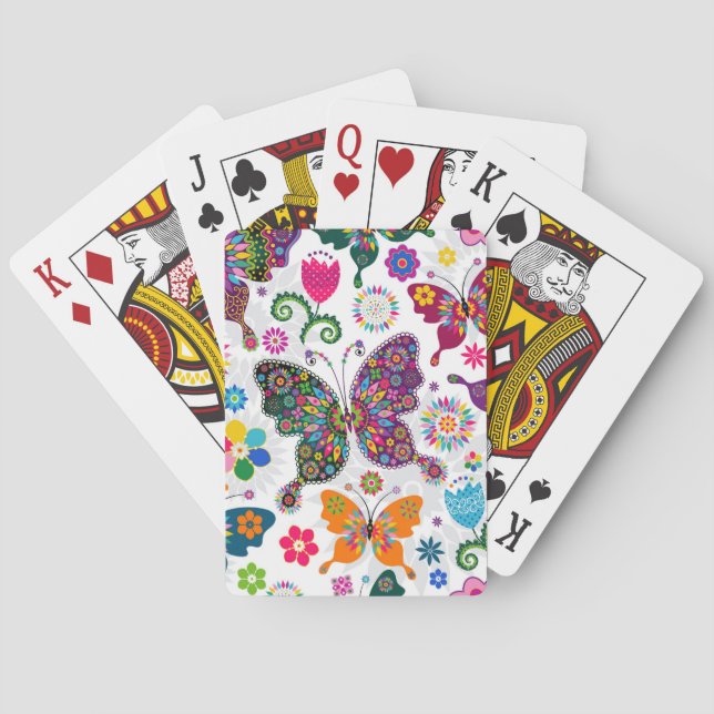 Colourful Retro Butterflies And Flowers Pattern Playing Cards (Back)