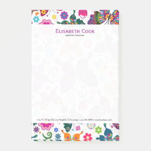 Colourful Retro Butterflies & Flowers Pattern Post-it Notes