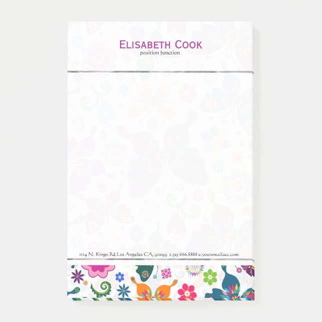 Colourful Retro Butterflies & Flowers Pattern Post-it Notes (Front)