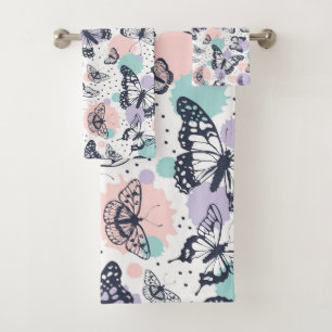 Colourful retro butterflies pattern. bath towel set