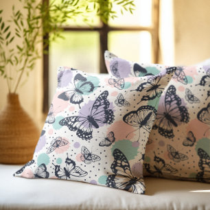 Colourful retro butterflies pattern cushion