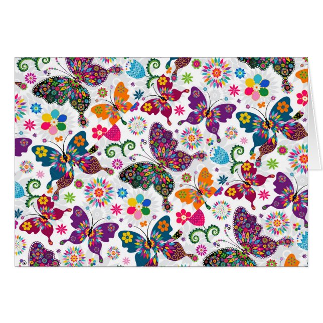 Colourful Retro Butterfly's And Flowers Pattern (Front Horizontal)