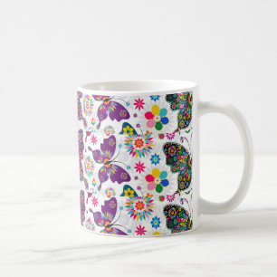 Colourful Retro Butterfly's And Flowers Pattern Coffee Mug
