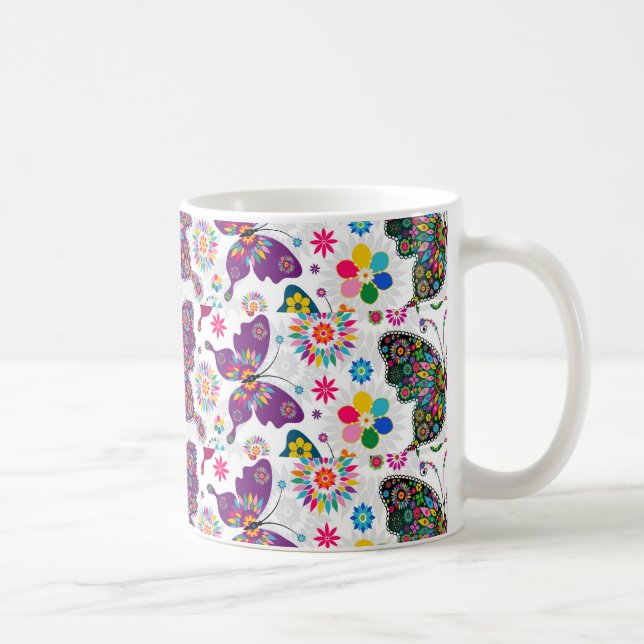 Colourful Retro Butterfly's And Flowers Pattern Coffee Mug (Right)