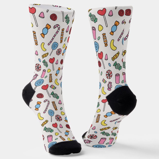 Colourful Retro Cartoon Candy Pattern Socks (Angled)