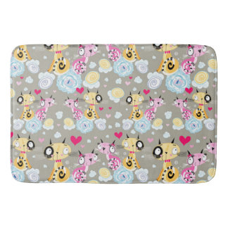 Colourful Retro Cat Feline Pattern Bath Mat