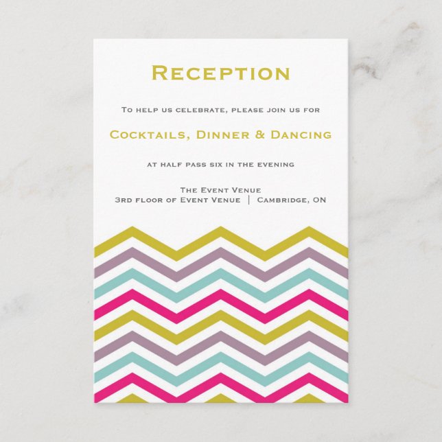 Colourful Retro Chevron Pattern Reception Card (Front)