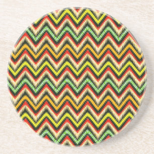 Colourful Retro Chevron Pattern Warm Tones Coaster