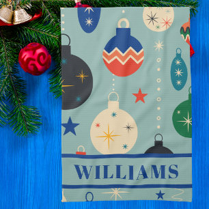 Colourful Retro Christmas Cute Vintage Ornaments Tea Towel