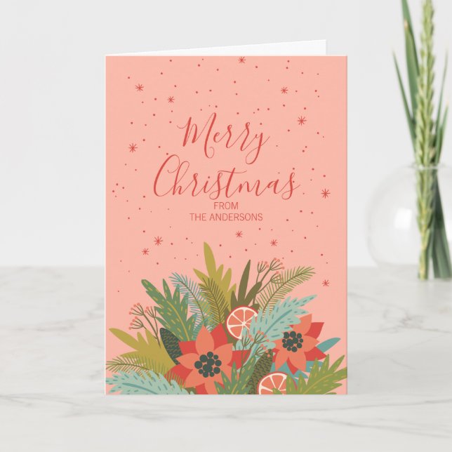 Colourful Retro Christmas Floral Holiday Card (Front)