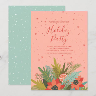 Colourful Retro Christmas Floral Holiday Party Invitation