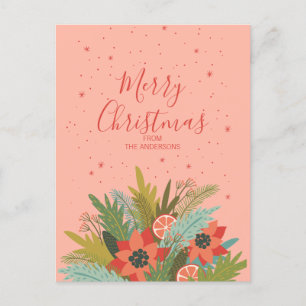 Colourful Retro Christmas Floral Holiday Postcard