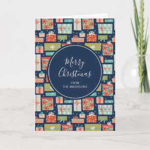Colourful Retro Christmas Gift Box Greeting Card