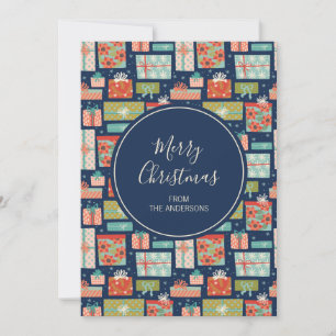 Colourful Retro Christmas Gift Box Holiday Card
