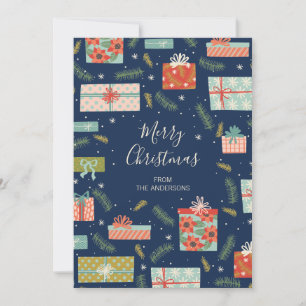Colourful Retro Christmas Gift Box Holiday Card