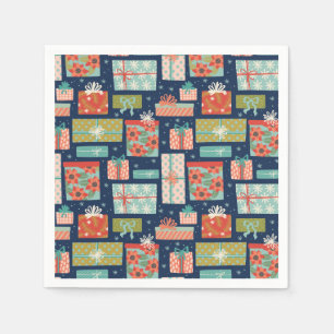 Colourful Retro Christmas Gift Box Holiday Napkin