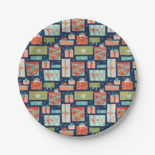 Colourful Retro Christmas Gift Box Holiday Paper Plate