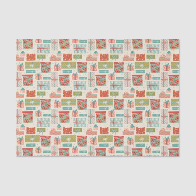 Colourful Retro Christmas Gift Box Holiday Tissue Paper (Front)