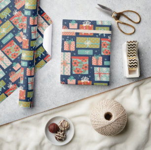 Colourful Retro Christmas Gift Box Holiday Wrapping Paper