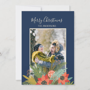 Colourful Retro Christmas Gift Box Photo Holiday Card