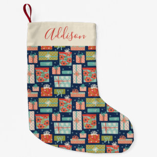 Colourful Retro Christmas Gift Box Small Christmas Stocking