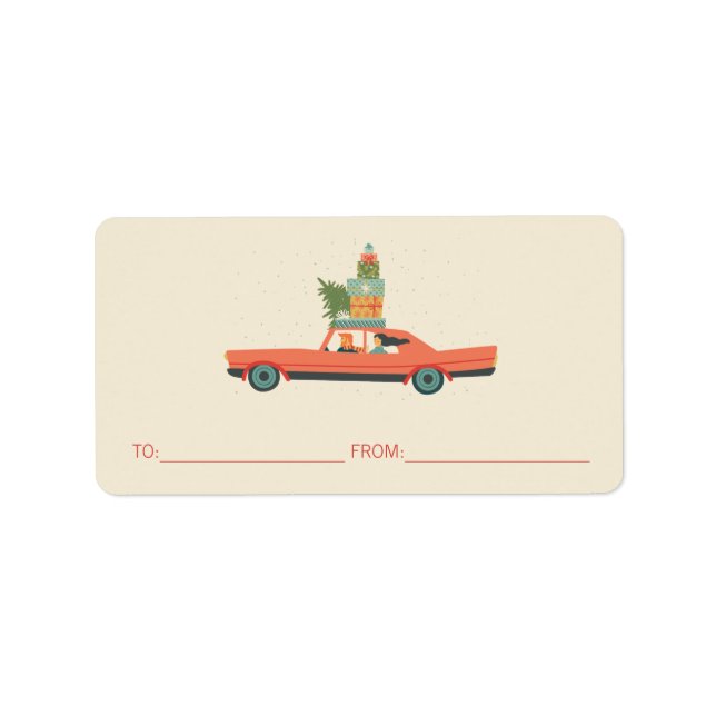 Colourful Retro Christmas Holiday Car Label (Front)