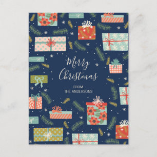 Colourful Retro Christmas Holiday Postcard