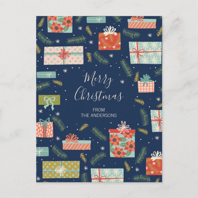 Colourful Retro Christmas Holiday Postcard (Front)