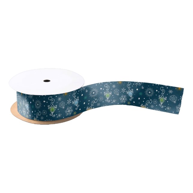 Colourful Retro Christmas Light Pattern Satin Ribbon (Spool)