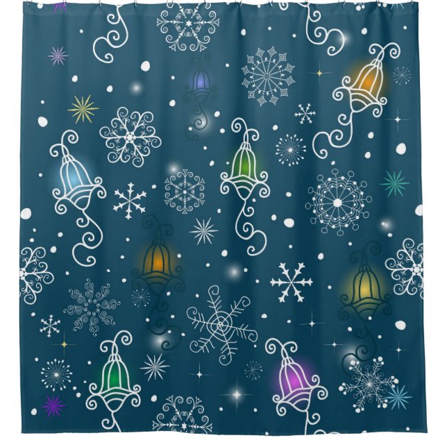 Colourful Retro Christmas Lights Pattern Shower Curtain (Front)