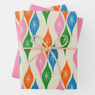 Colourful Retro Christmas Mid Century Ornaments Wrapping Paper Sheet