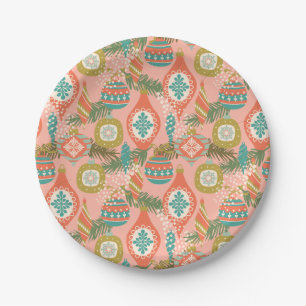 Colourful Retro Christmas Ornaments Holiday Paper Plate