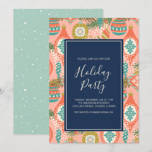 Colourful Retro Christmas Ornaments  Holiday Party Invitation