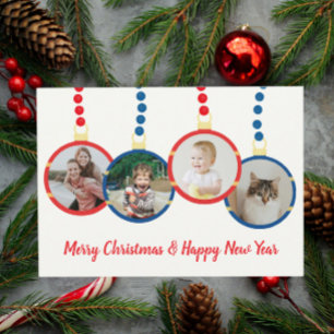 Colourful retro Christmas ornaments photo Holiday Card