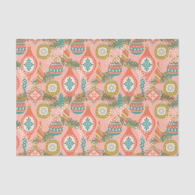 Colourful Retro Christmas Ornaments Tissue Paper (Front)