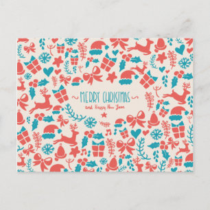 Colourful retro Christmas pattern in blue and red Holiday Postcard