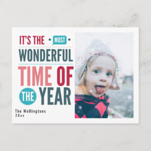 Colourful Retro Christmas Quote Photo Holiday Postcard