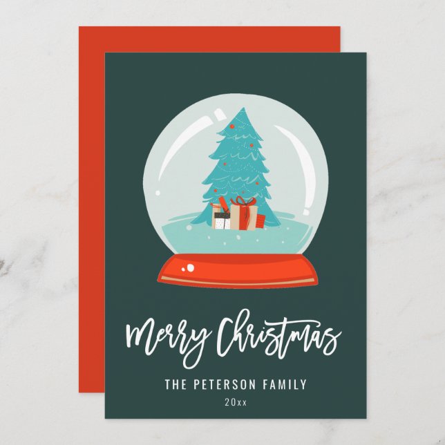 Colourful Retro Christmas Tree Snow Globe Holiday Card (Front/Back)