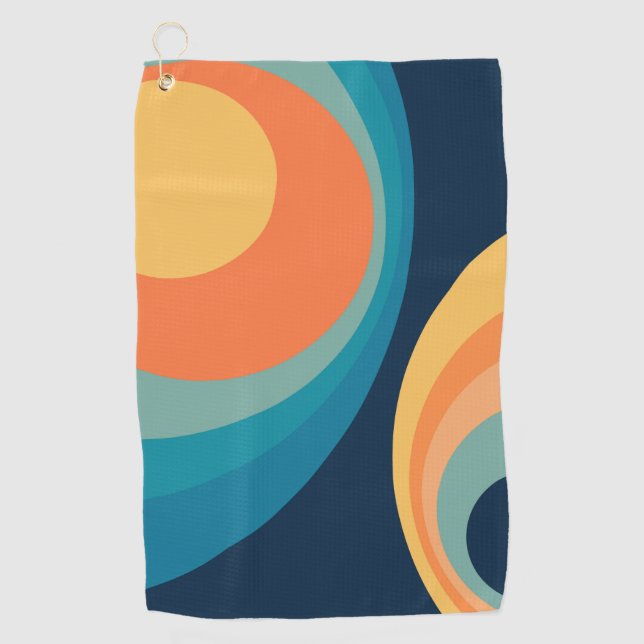 Colourful retro circles design golf towel (Front)
