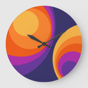 Colourful retro circles design large clock