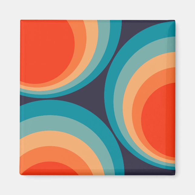 Colourful retro circles design magnet (Front)