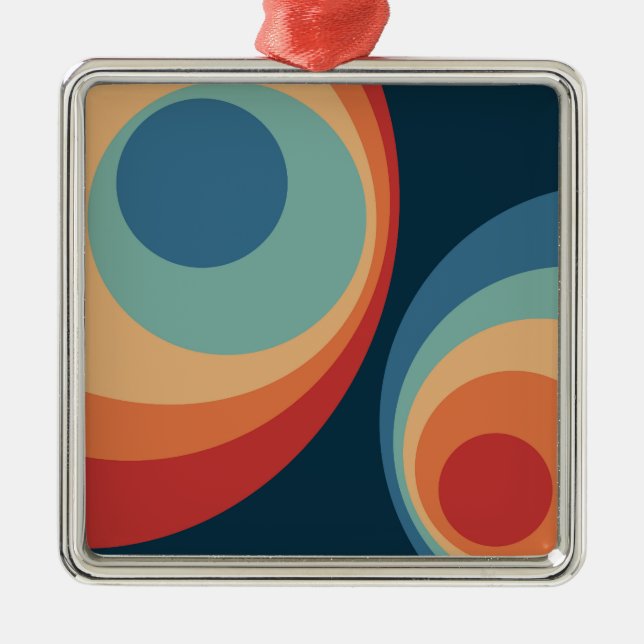Colourful retro circles design metal tree decoration (Front)