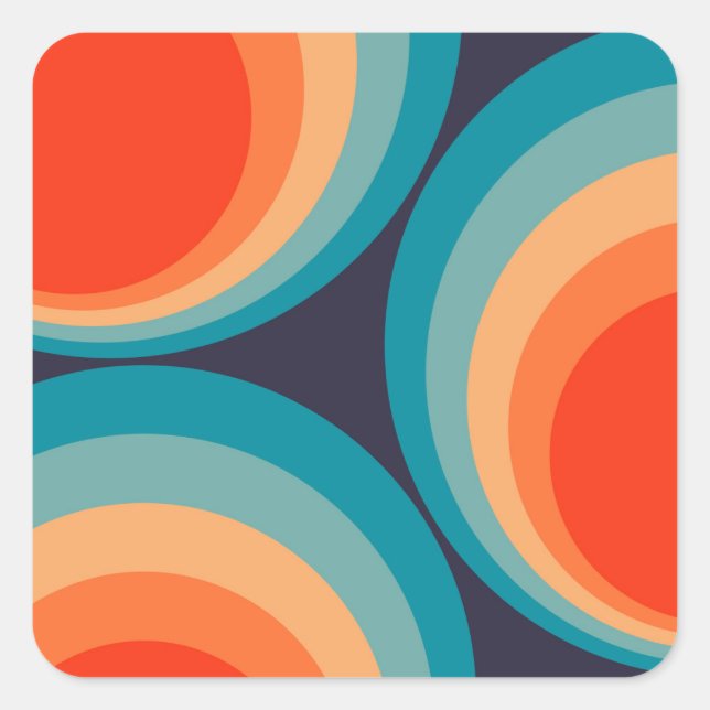 Colourful retro circles design square sticker (Front)