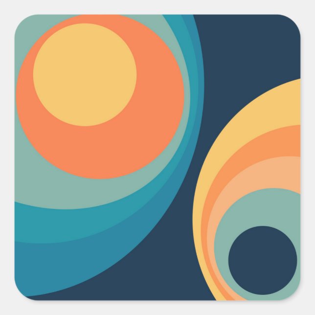 Colourful retro circles design square sticker (Front)