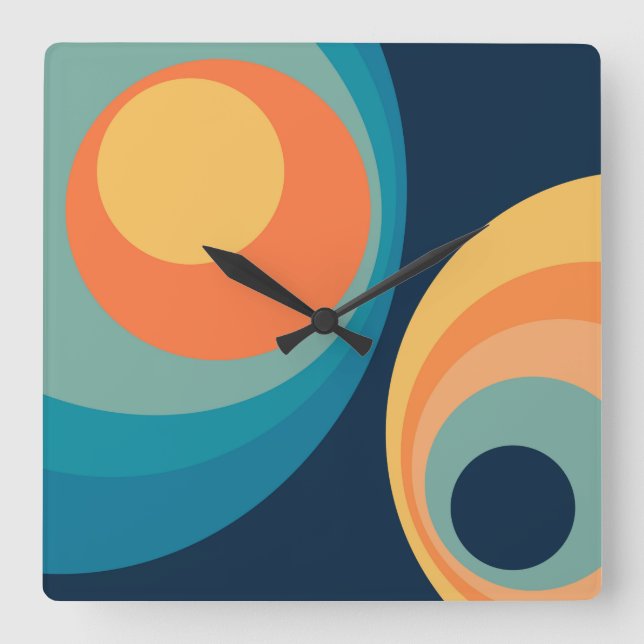 Colourful retro circles design square wall clock (Front)