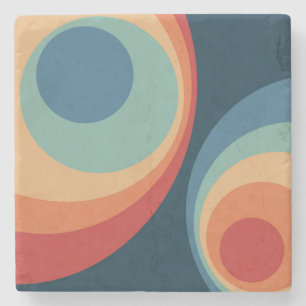Colourful retro circles design stone coaster