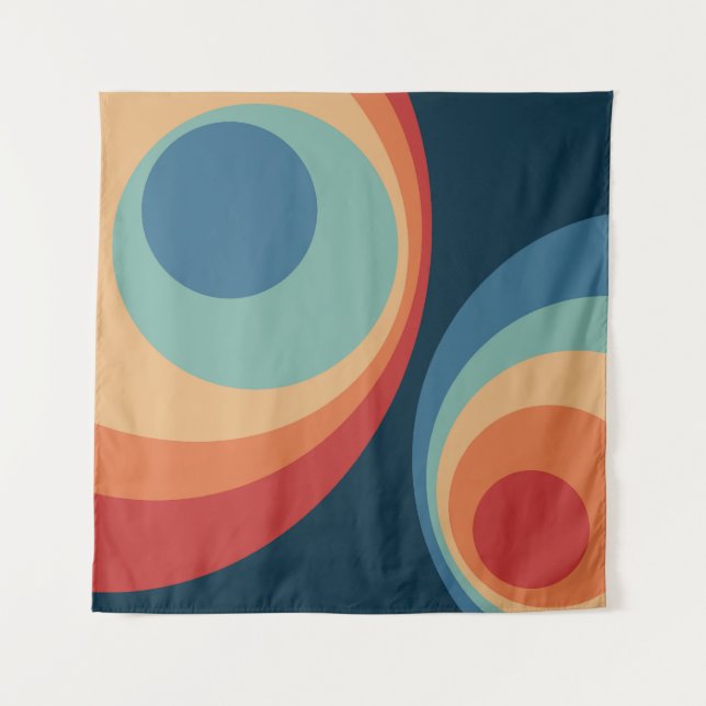 Colourful retro circles design tapestry (Front)