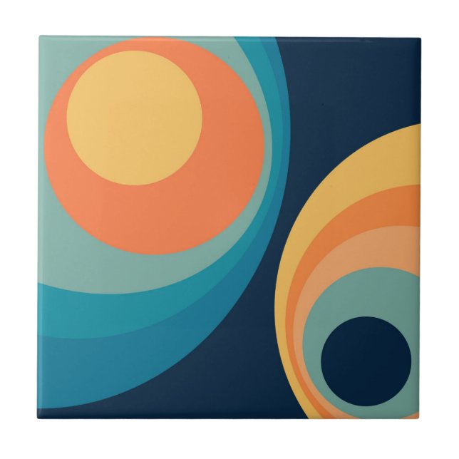 Colourful retro circles design tile (Front)