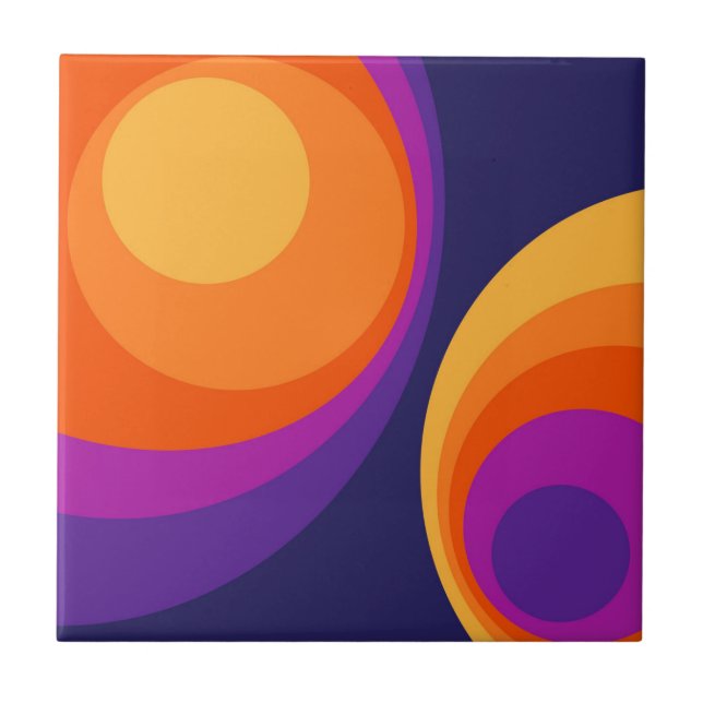 Colourful retro circles design  tile (Front)