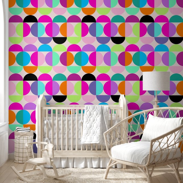 Colourful Retro Circles Mid Century Modern Abstrac Wallpaper (Kids)